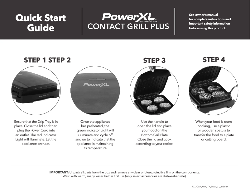 Página 1 del manual Guía de inicio rápido PowerXL Contact Grill Plus TXG-603