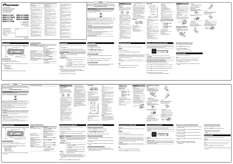Página 1 del manual Guía de inicio rápido Pioneer MVH-S110UI