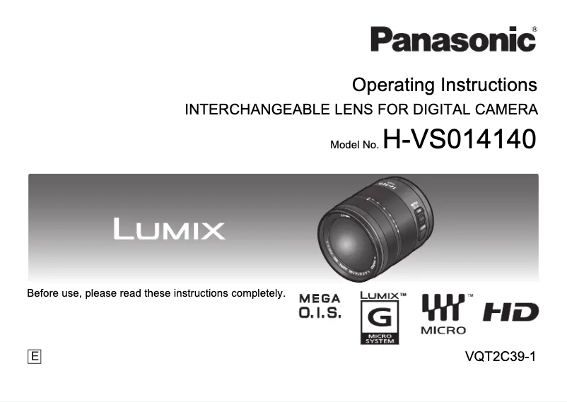 Imagen de la primera página del manual del dispositivo Lumix H-VS014140E