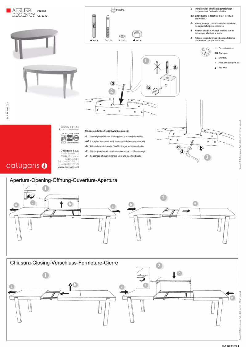 Página nº 1 - Manual de usuario Calligaris .com REGENCY