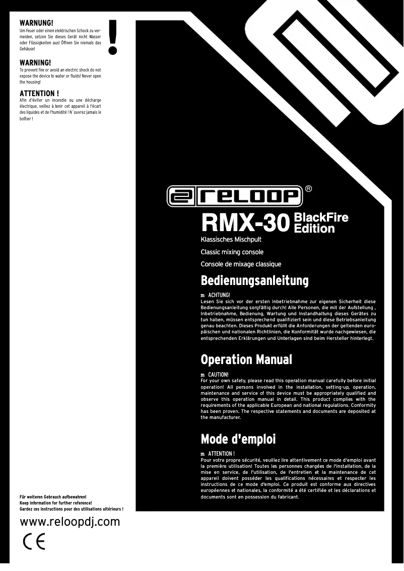 Imagen de la primera página del manual del dispositivo RMX-30 BlackFire Edition