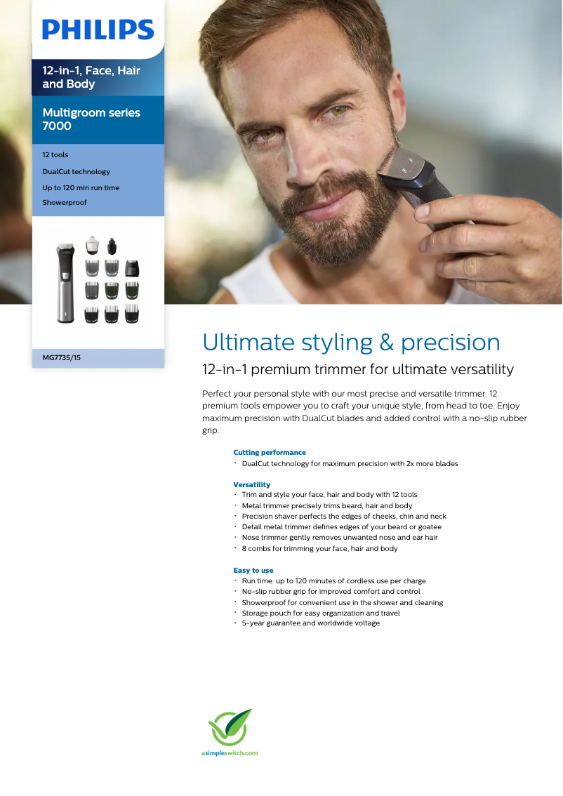 Página 1 del manual Ficha técnica Philips Series 7000 MG7735