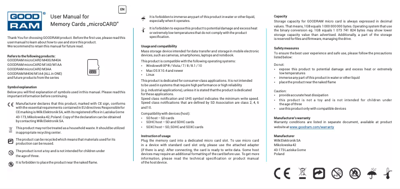 Página 1 del manual Manual de usuario Goodram M1A0-0160R12