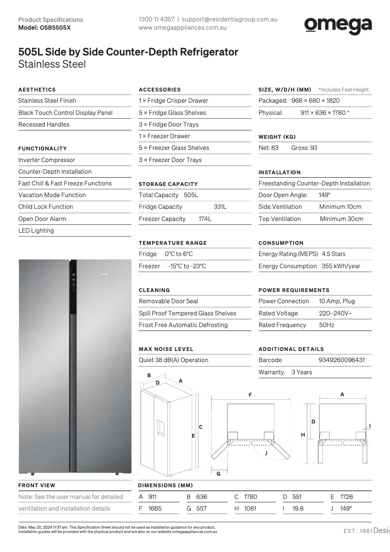 Imagen de la primera página del manual del dispositivo OSBS505X