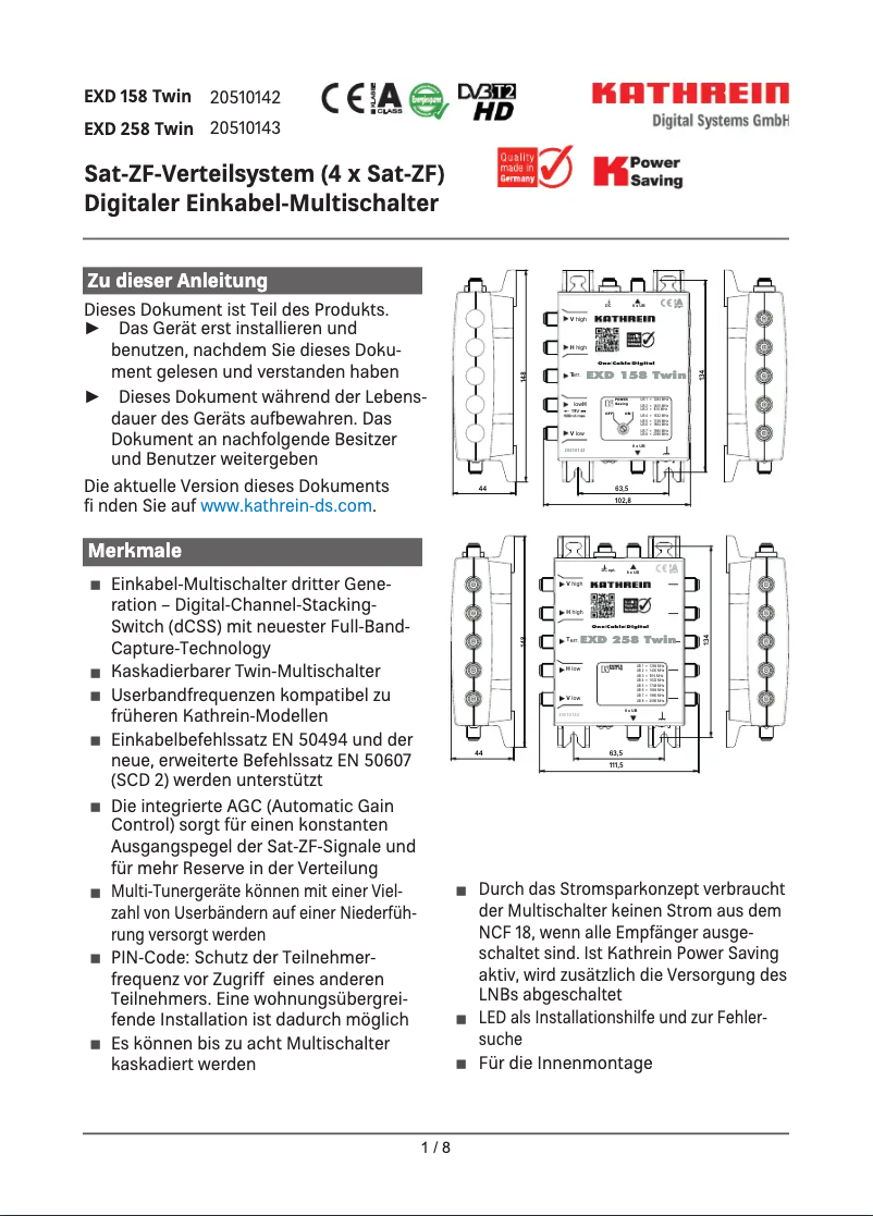Imagen de la primera página del manual del dispositivo EXD 158 Twin