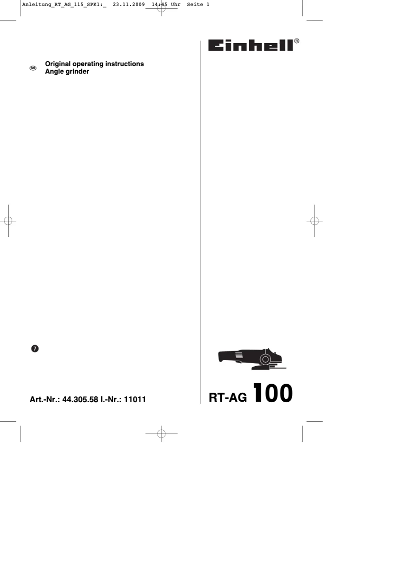 Imagen de la primera página del manual del dispositivo RT-AG 100