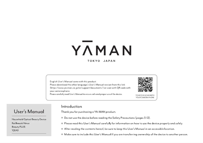 Imagen de la primera página del manual del dispositivo Rei Beauté Vénus Beauty PLUS