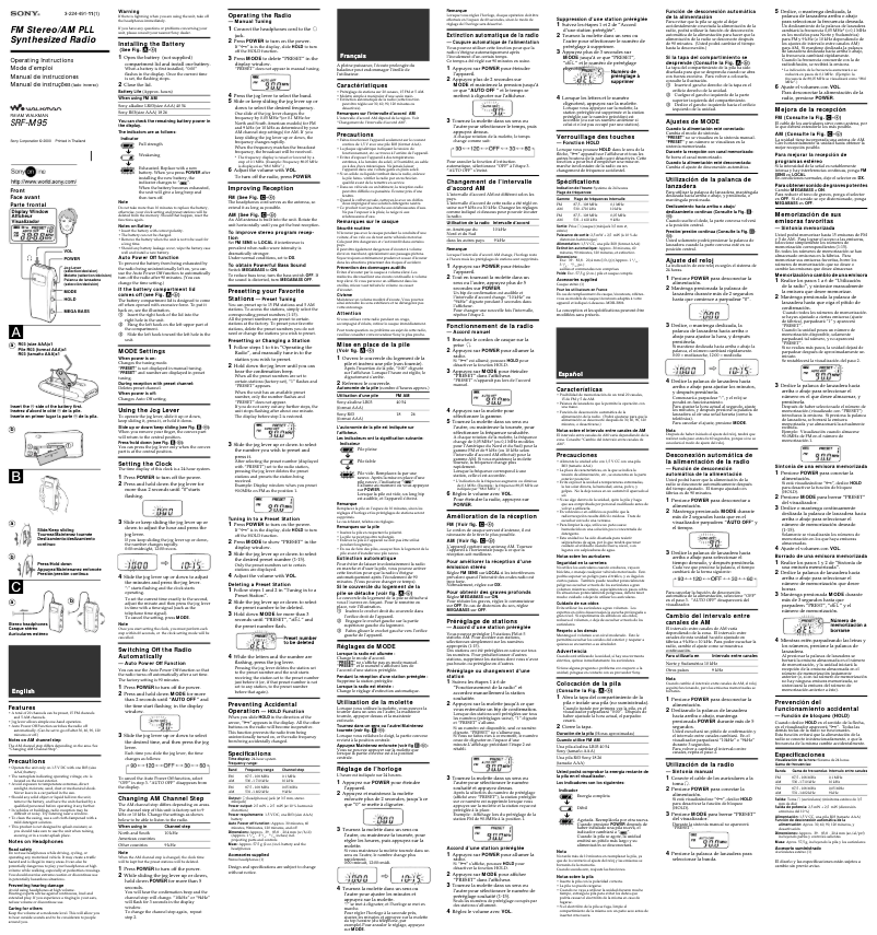 Página nº 1 - Manual de usuario Sony SRF-M95