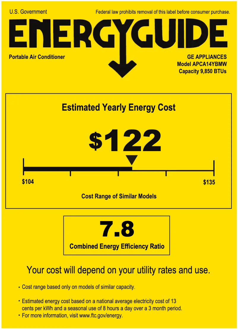 Página 1 del manual Etiqueta energética GE APCA14YBMW
