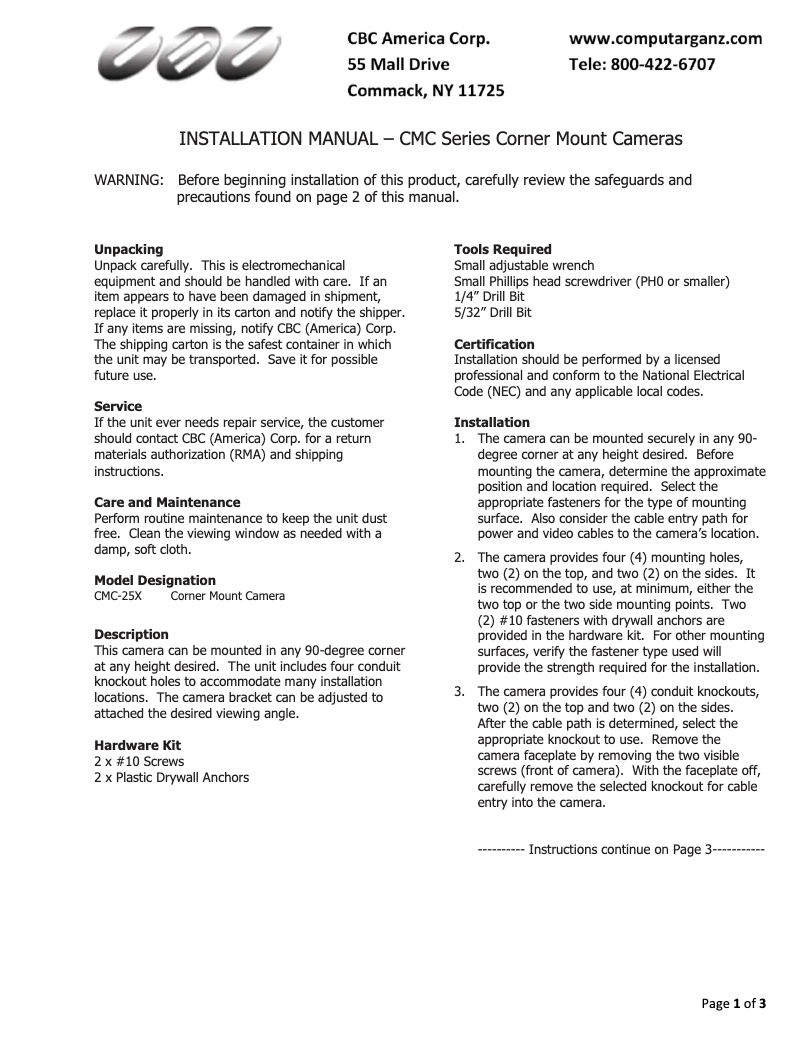 Página nº 1 - Manual de usuario Ganz CMC-25X