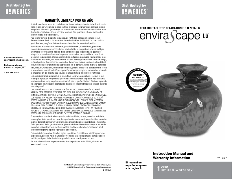 Página 1 del manual Manual de usuario Homedics EnviraScape Lilly