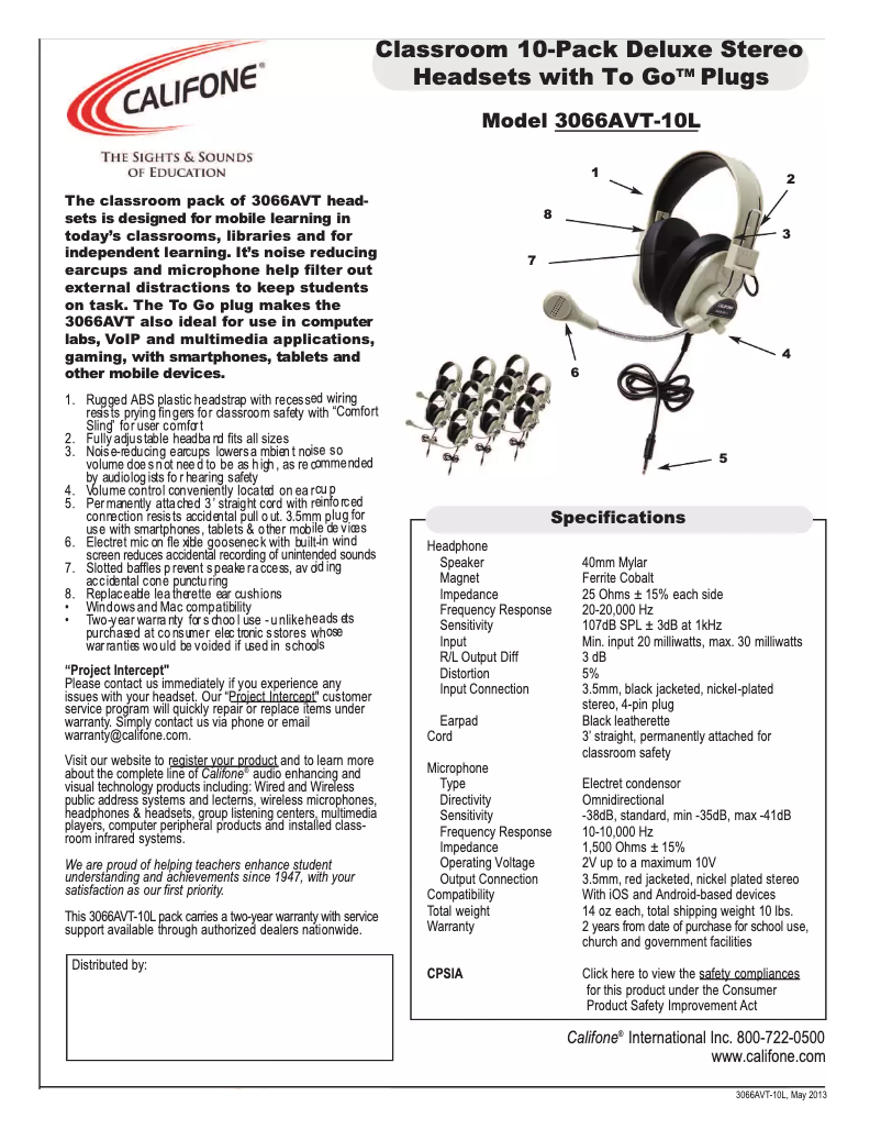 Imagen de la primera página del manual del dispositivo 3066AVT-10L