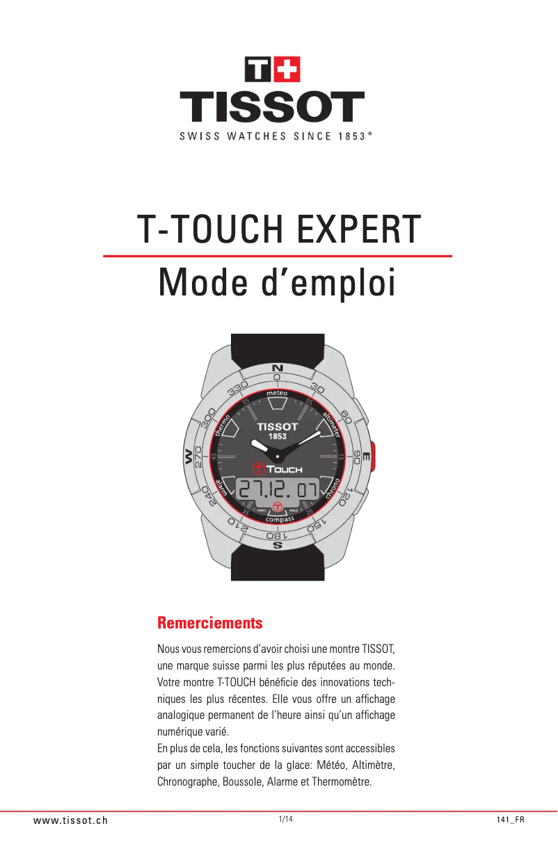 Página nº 1 - Manual de usuario Tissot T-TOUCH Expert Dragon 2012