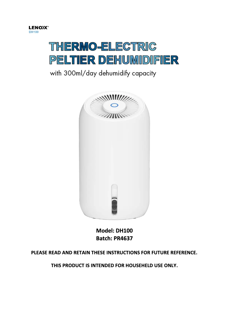 Imagen de la primera página del manual del dispositivo DH100