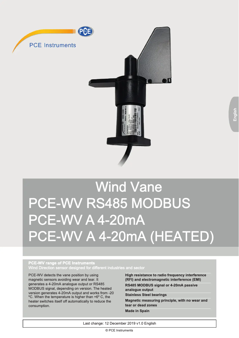 Página 1 del manual Manual de usuario PCE Instruments PCE-WV A