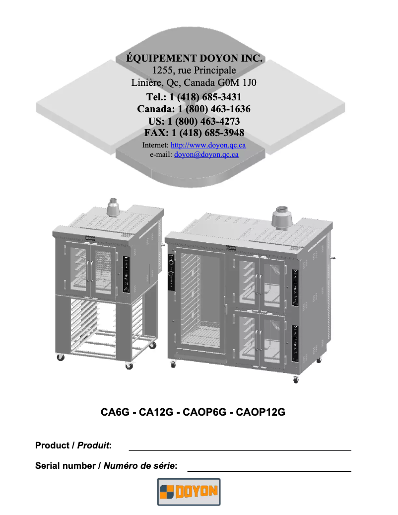 Página 1 del manual Manual de usuario Doyon CA6XG
