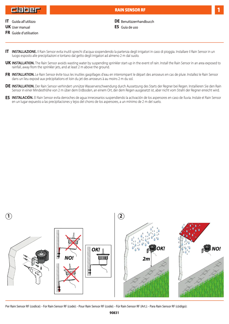 Página 1 del manual Manual de usuario Claber Rain Sensor RF 90915