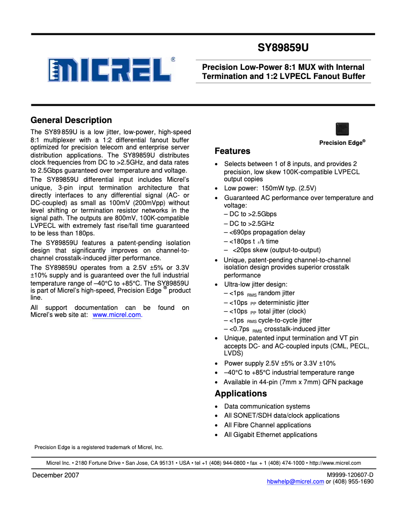 Imagen de la primera página del manual del dispositivo SY89859U