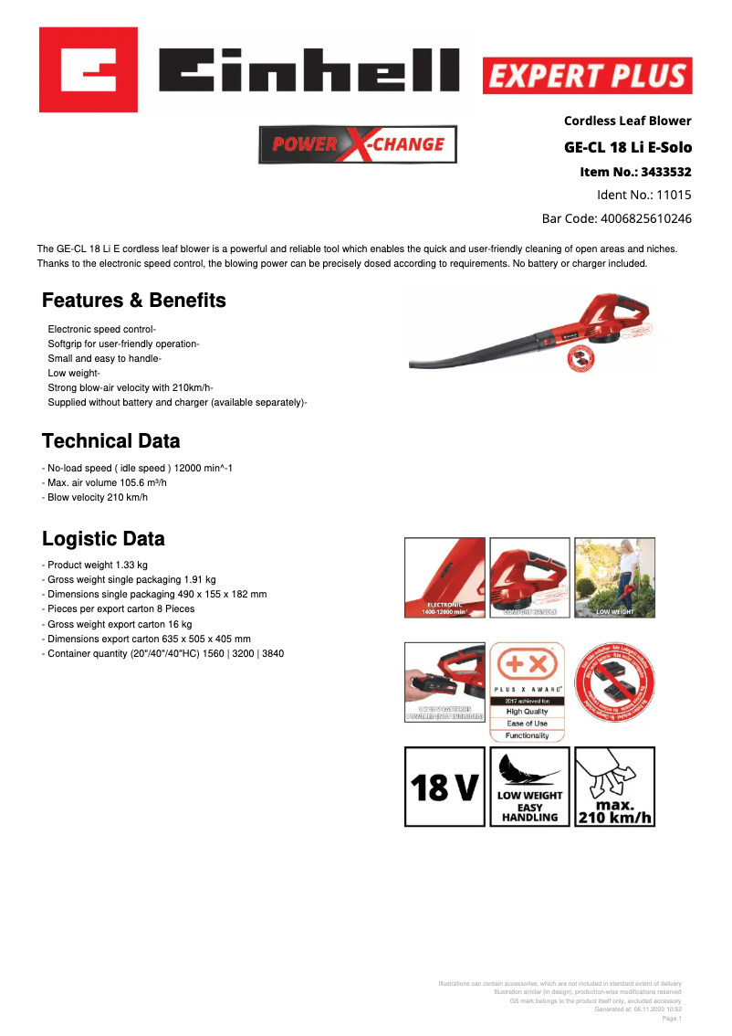 Imagen de la primera página del manual del dispositivo GE-CL 18 Li E-Solo