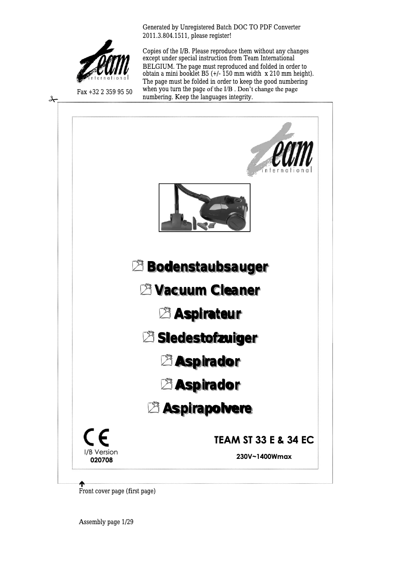 Imagen de la primera página del manual del dispositivo ST 33 E