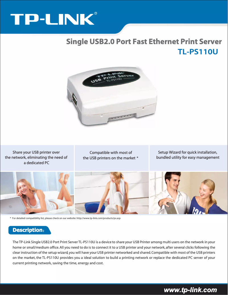 Imagen de la primera página del manual del dispositivo TL-PS110U