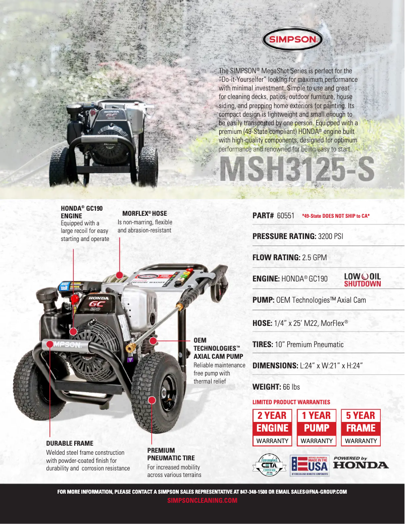 Página 1 del manual Ficha técnica Simpson Megashot MSH3125-S