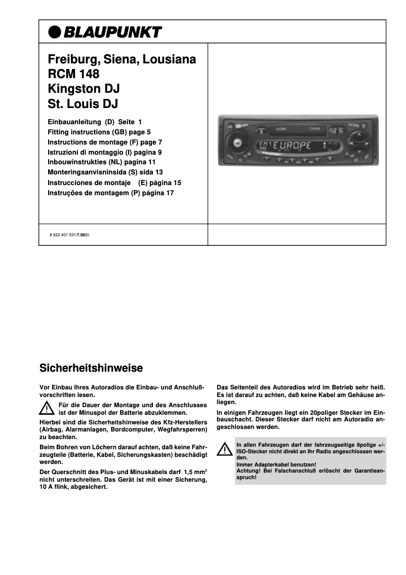 Página 1 del manual Manual de usuario Blaupunkt SIENA RCM 148