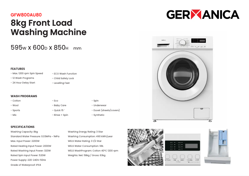 Página 1 del manual Ficha técnica Germanica GFW800AU80