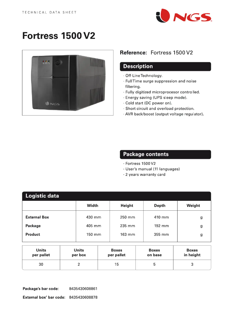 Página nº 1 - Ficha técnica NGS Fortress 1500 V2