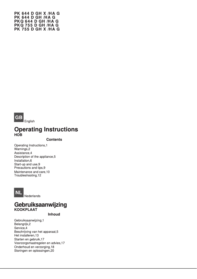 Imagen de la primera página del manual del dispositivo PKQ 755D GH (K)/HA G