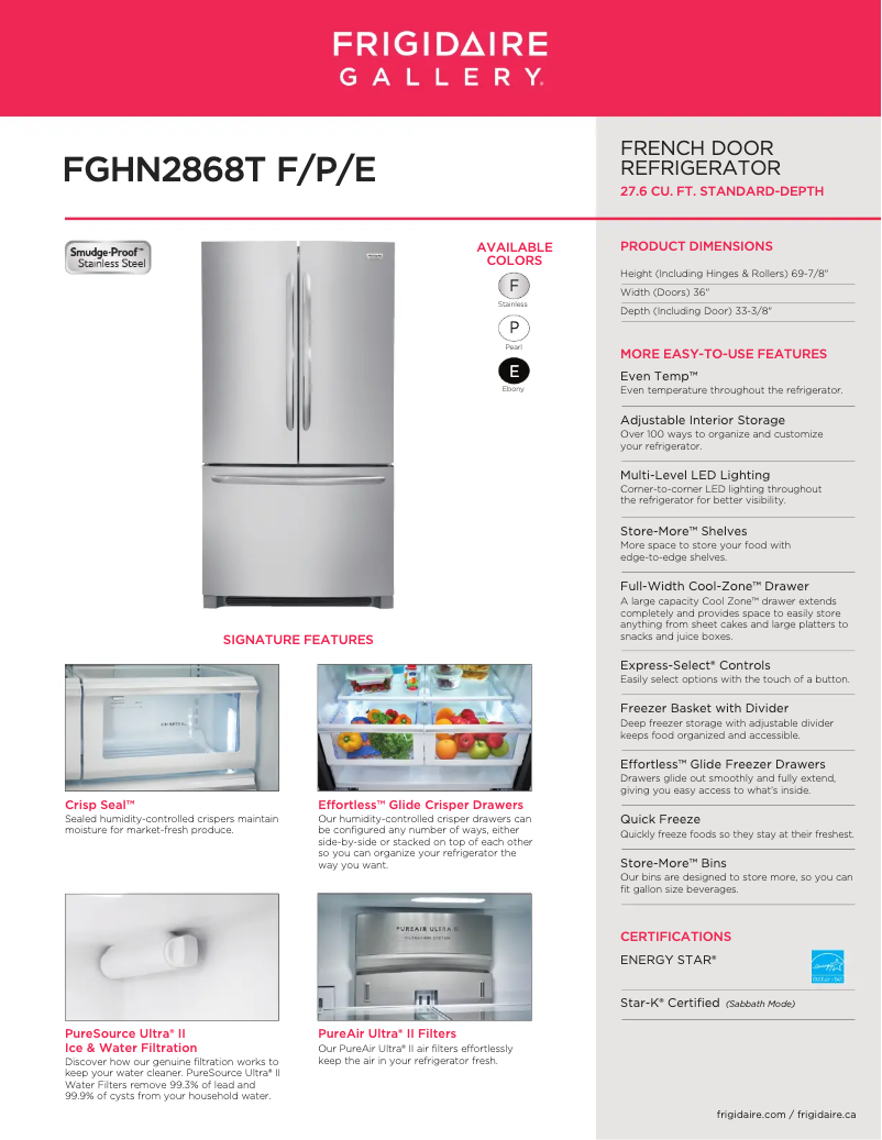 Página 1 del manual Ficha técnica Frigidaire FGHN2868T