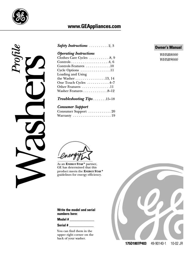 Página 1 del manual Manual de uso y mantenimiento GE Profile WHSB8000BCC