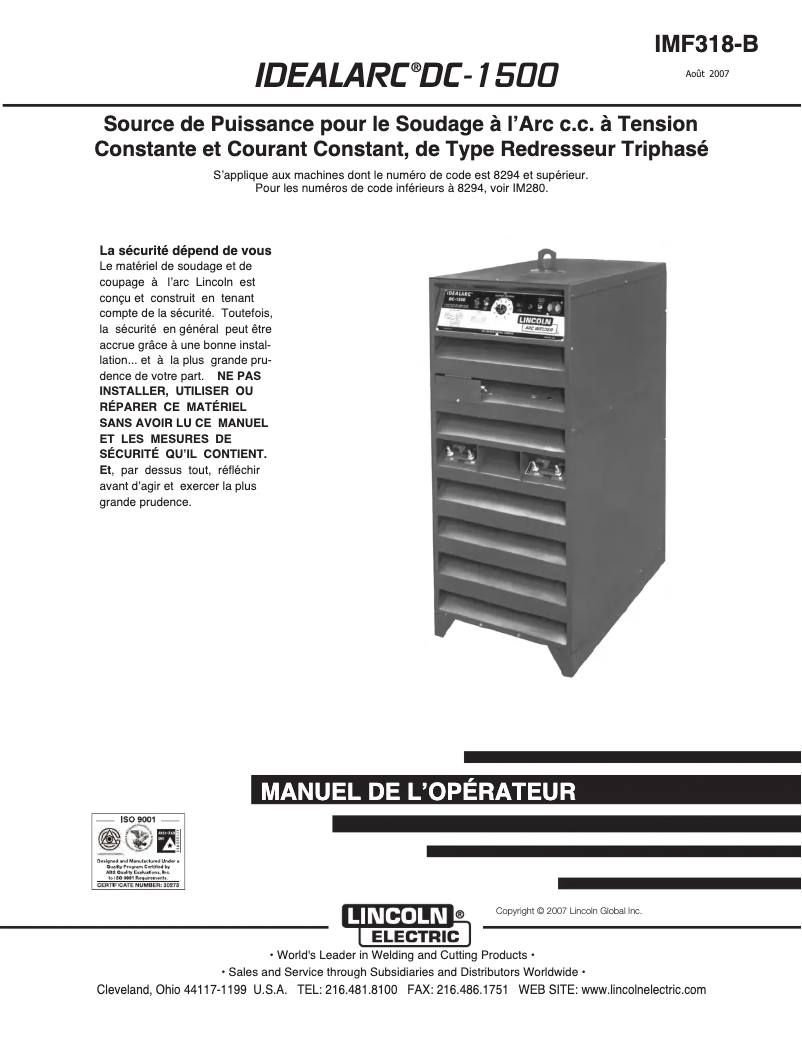 Imagen de la primera página del manual del dispositivo Idealarc DC-1500