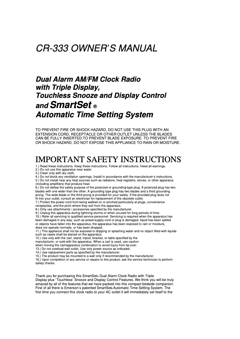 Página nº 1 - Manual de usuario Lenco CR-333