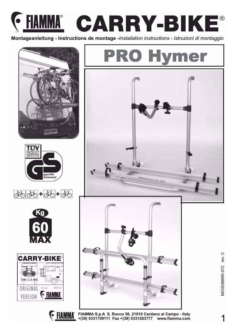 Imagen de la primera página del manual del dispositivo Carry-Bike Pro Hymer