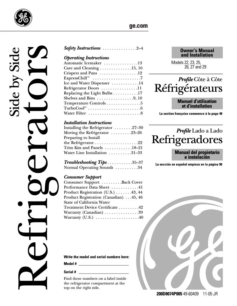 Página 1 del manual Manual de uso y mantenimiento GE DSS25MSSSS