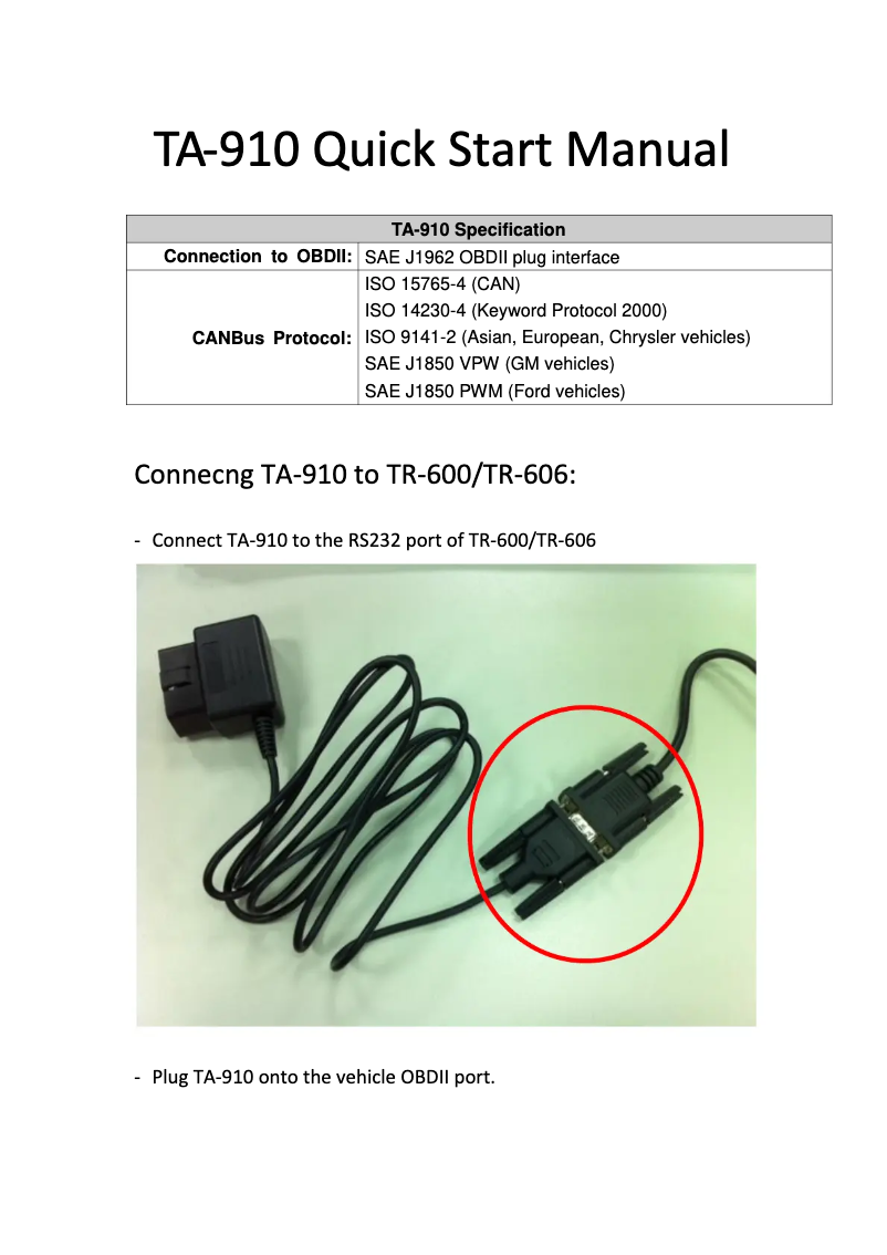 Imagen de la primera página del manual del dispositivo TA-910