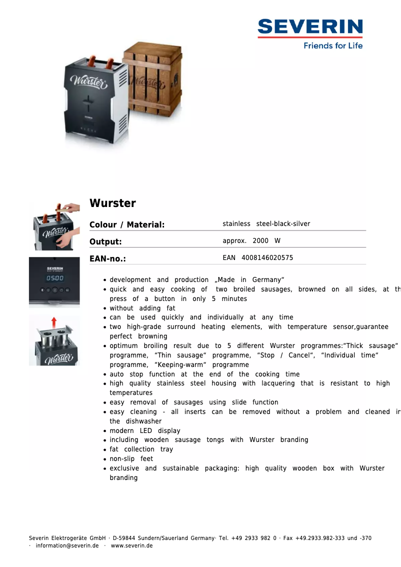 Página 1 del manual Ficha técnica Severin WT 5000