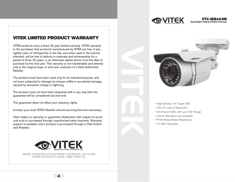 Imagen de la primera página del manual del dispositivo VTC-IRB424M