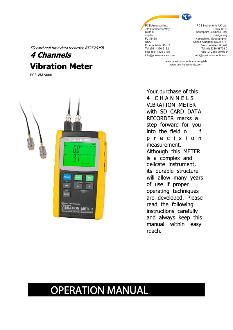 Página 1 del manual Manual de usuario PCE Instruments PCE-VM 5000
