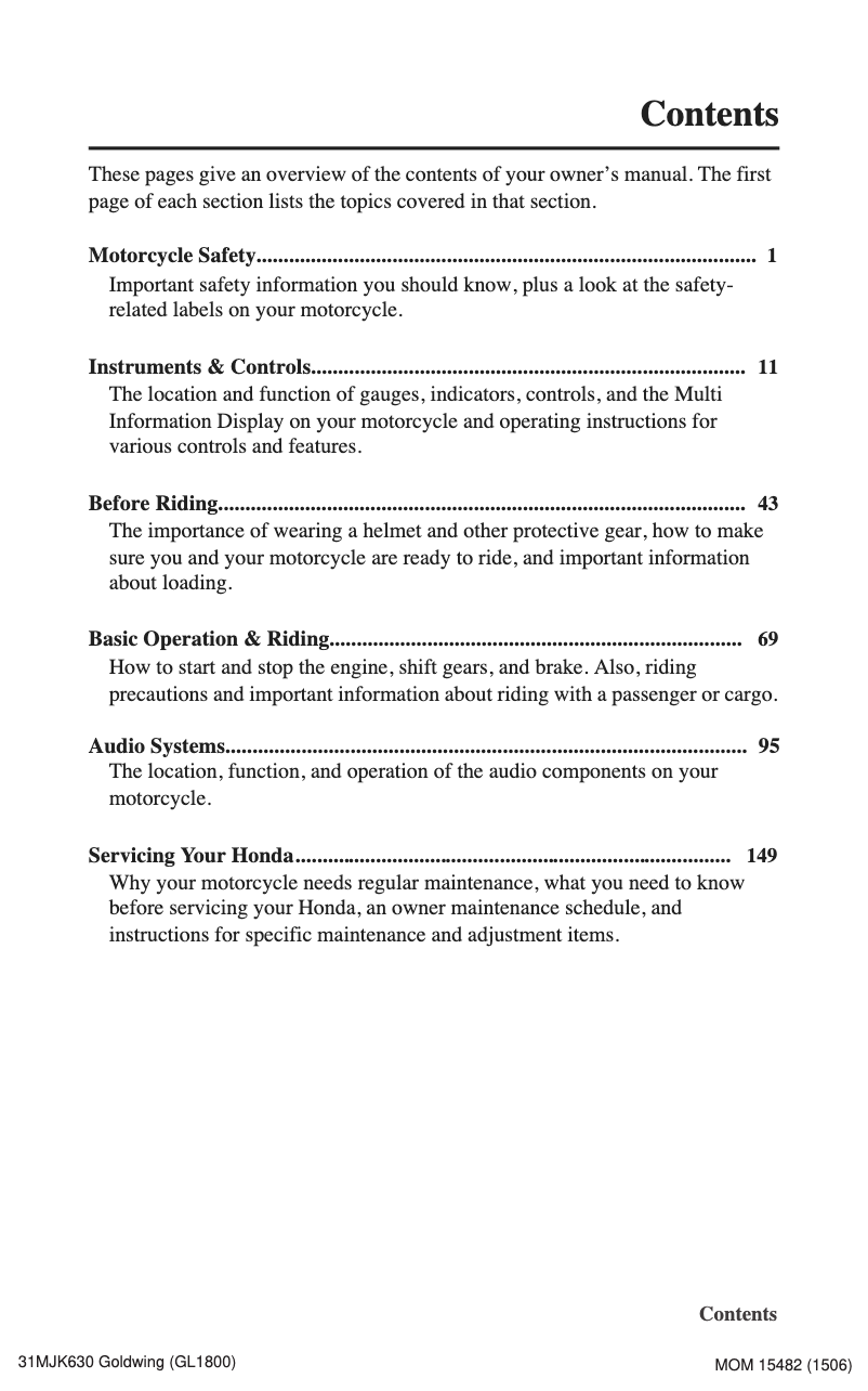 Imagen de la primera página del manual del dispositivo Gold Wing GL1800 (2016)