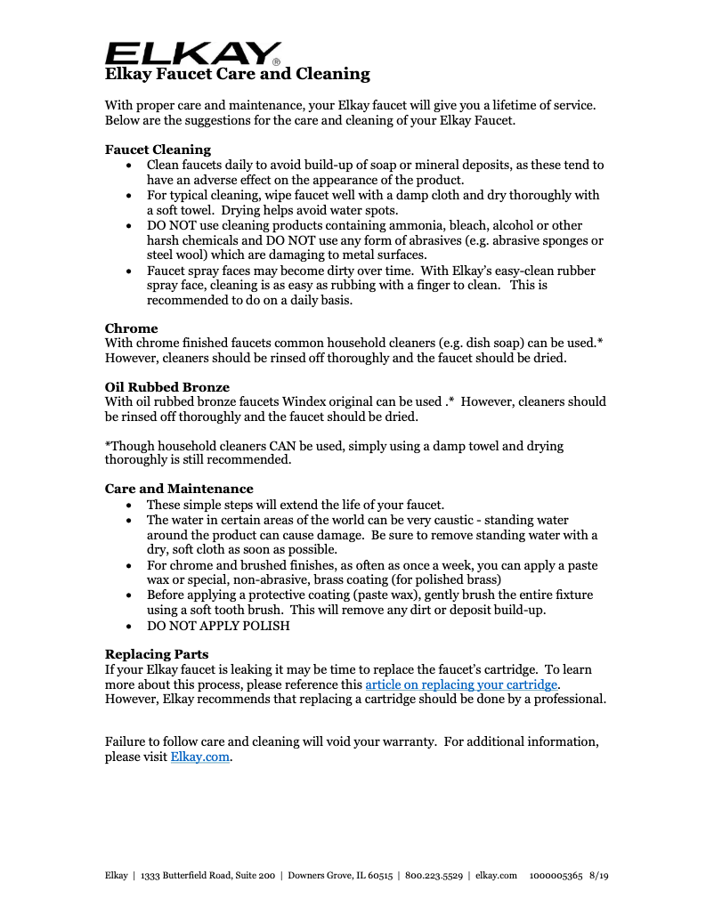 Página 1 del manual Manual de uso y mantenimiento Elkay LKHA1041CR