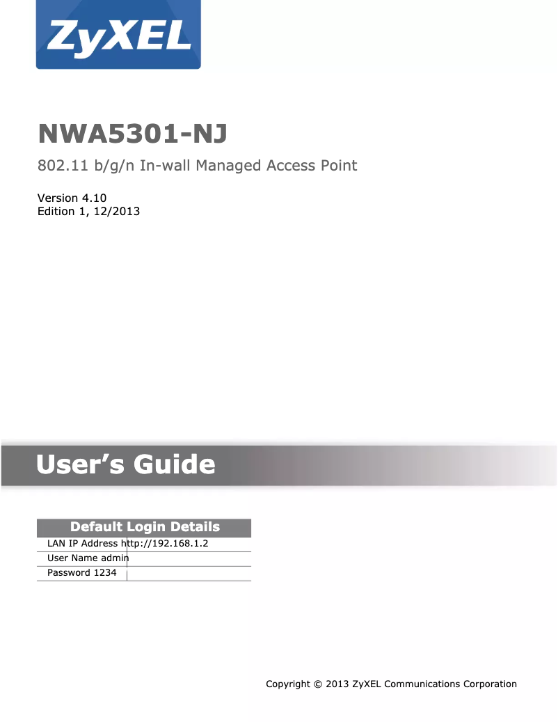 Imagen de la primera página del manual del dispositivo NWA5301-NJ