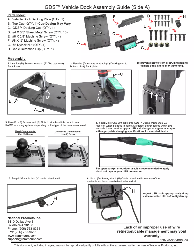 Imagen de la primera página del manual del dispositivo RAM-GDS-DOCK-V2-SAM16U