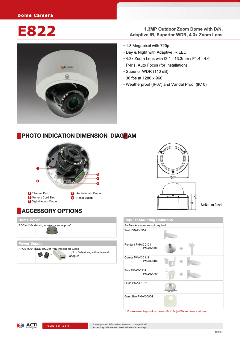Página 1 del manual Ficha técnica ACTi E822