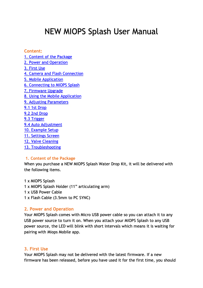 Imagen de la primera página del manual del dispositivo Splash