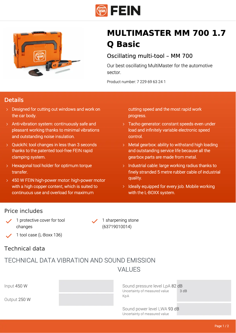 Página nº 1 - Ficha técnica Fein Multimaster MM 700 1.7 Q Basic