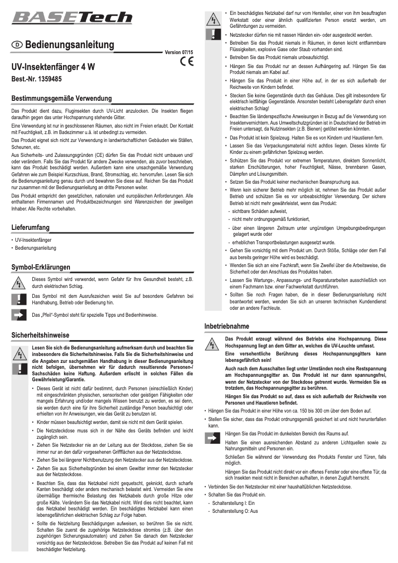 Imagen de la primera página del manual del dispositivo UV 4 W
