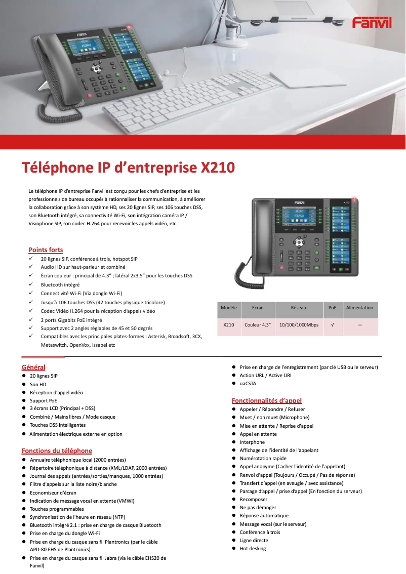 Página 1 del manual Ficha técnica Fanvil X210