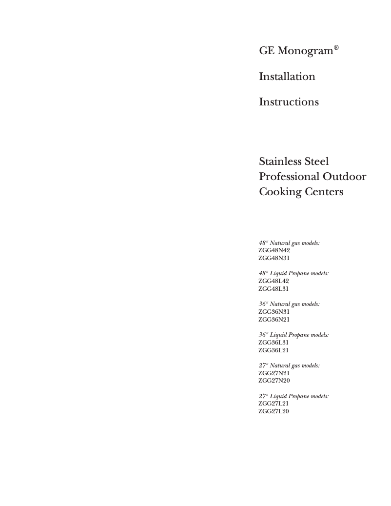 Imagen de la primera página del manual del dispositivo ZGG48N31CSS